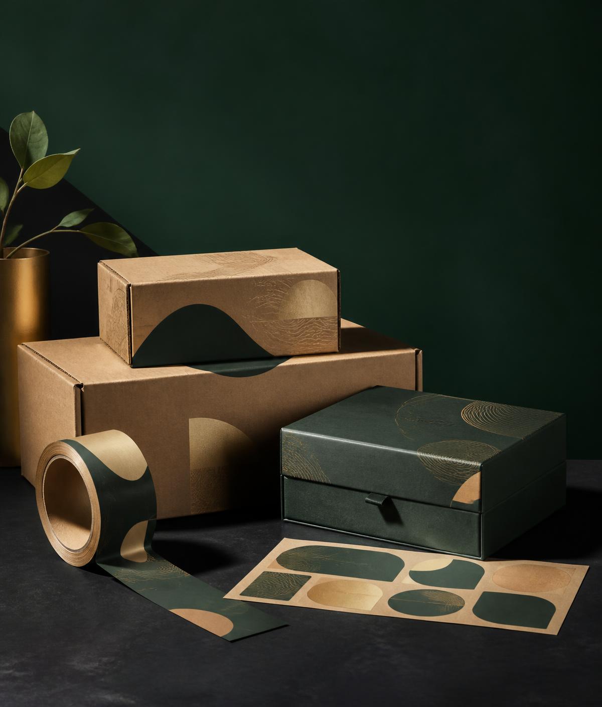 Custom kraft cartons, rigid box, printed tape and label sheets